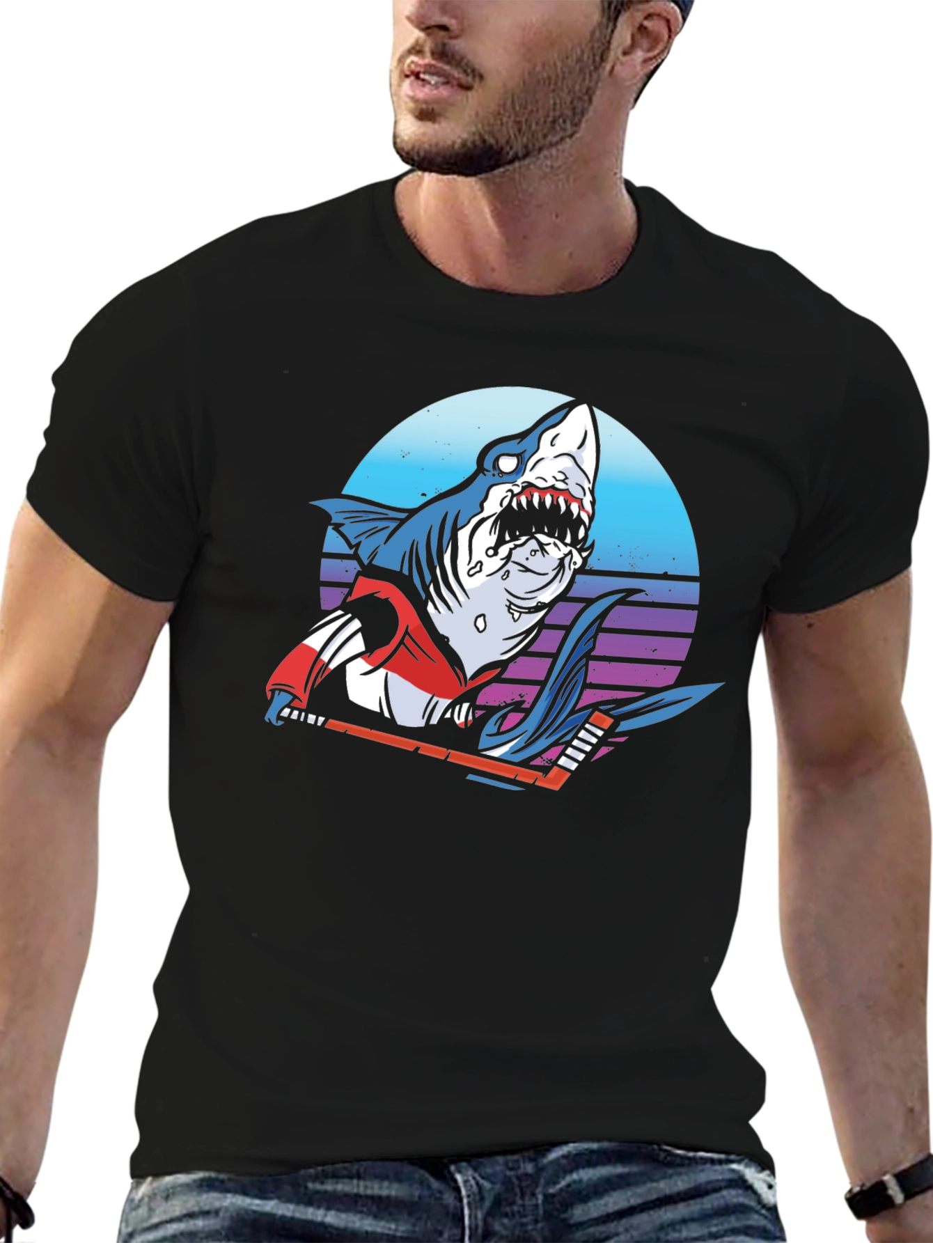 Hockey Shark Graphic T-Shirt - Cool Retro Design
