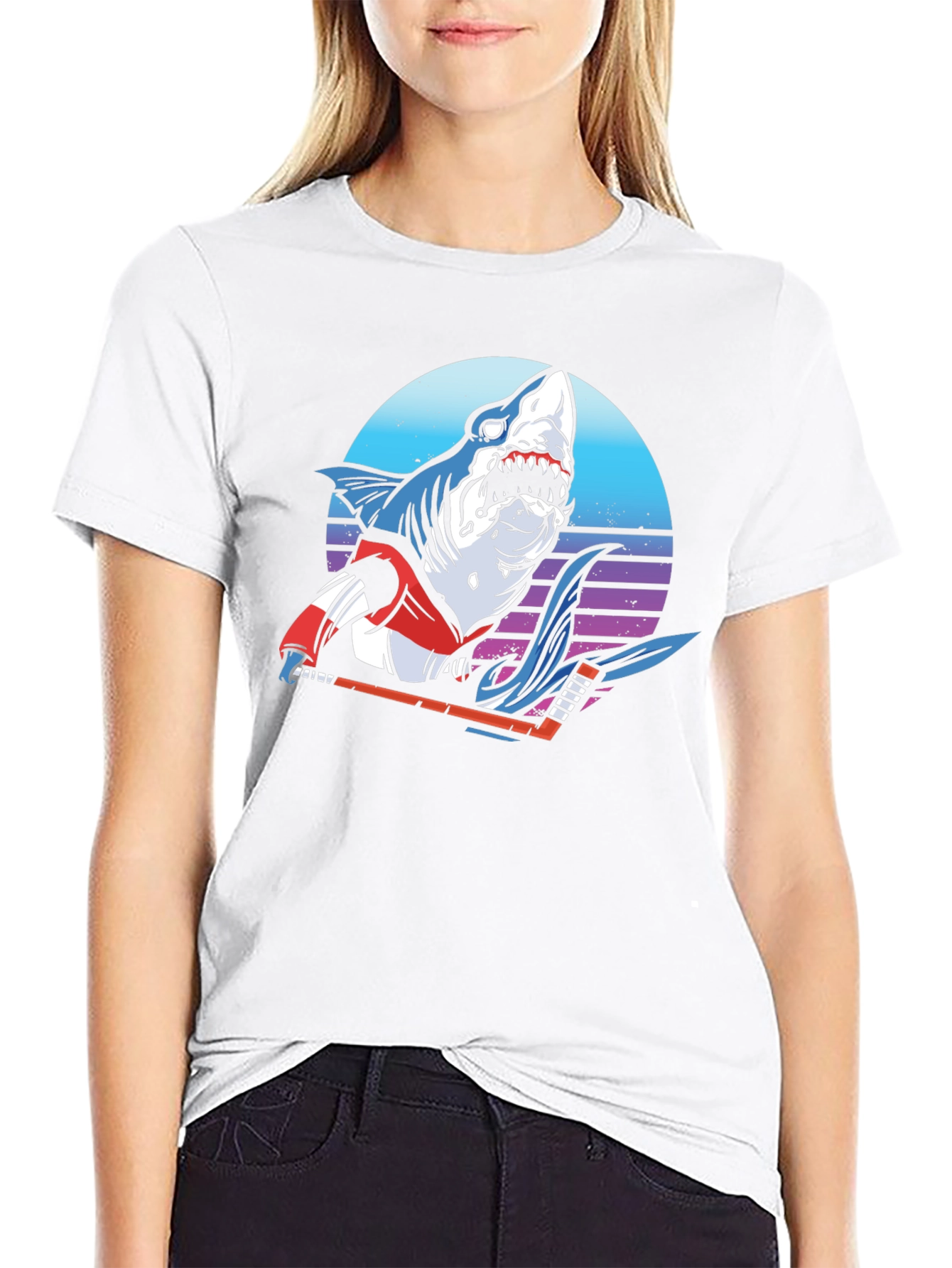 Hockey Shark Graphic T-Shirt - Cool Retro Design