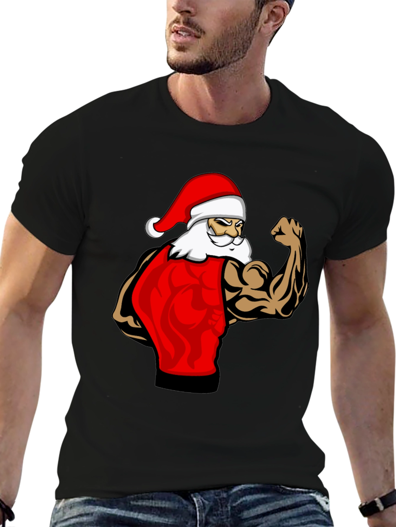 Muscle Santa Black T-Shirt