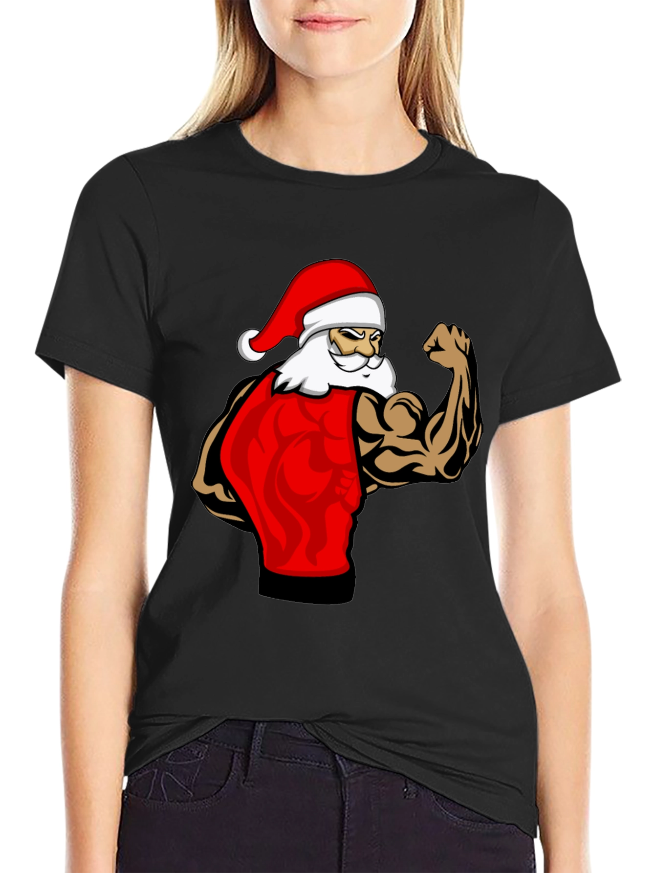 Muscle Santa Black T-Shirt