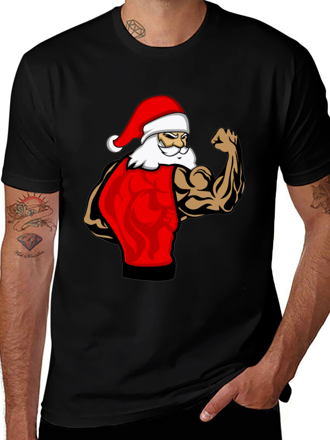 Muscle Santa Black T-Shirt