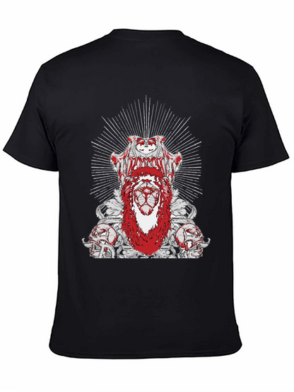 Edgy Lion Graphic Tee - Black Cotton T-Shirt