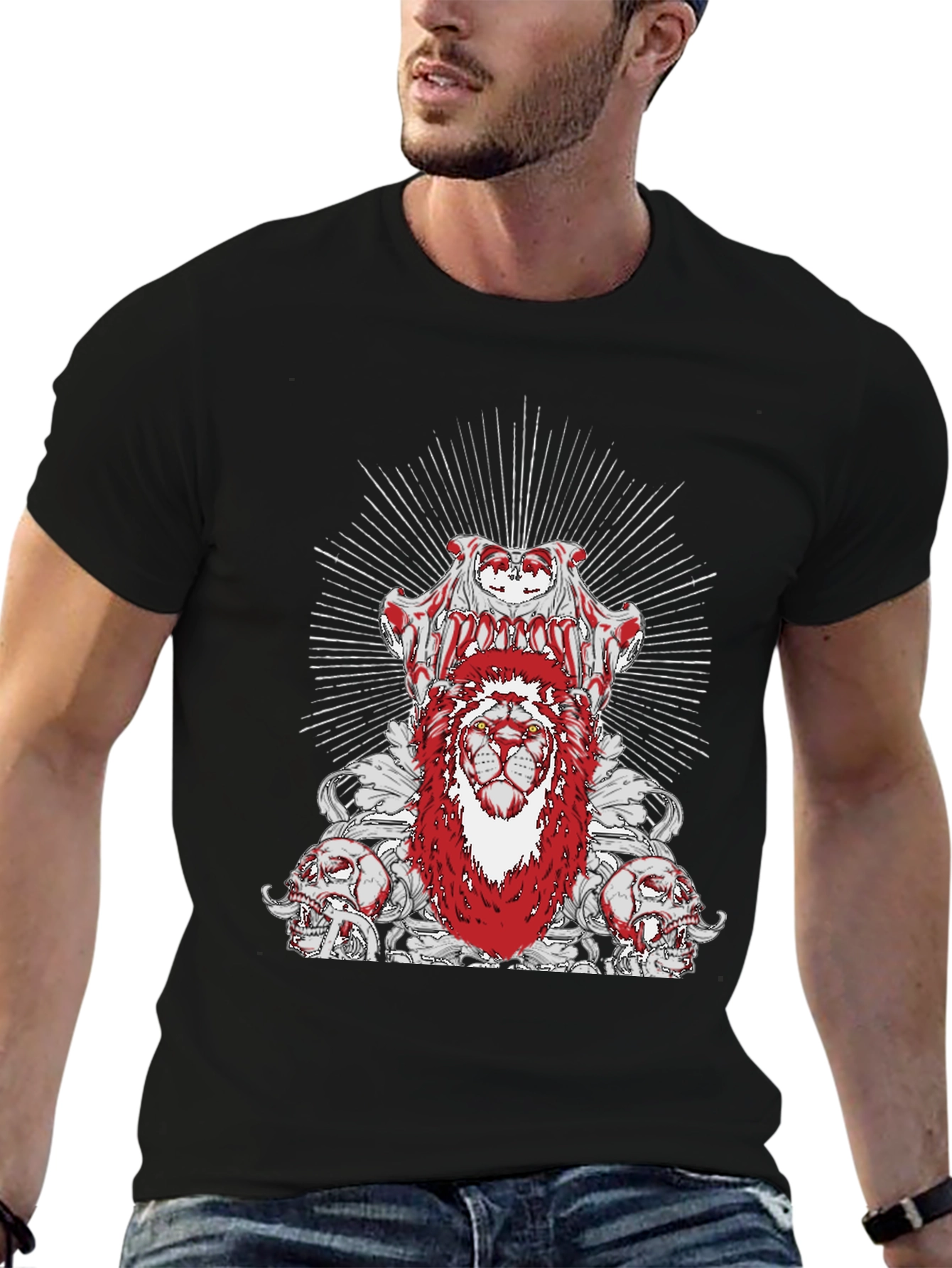 Edgy Lion Graphic Tee - Black Cotton T-Shirt