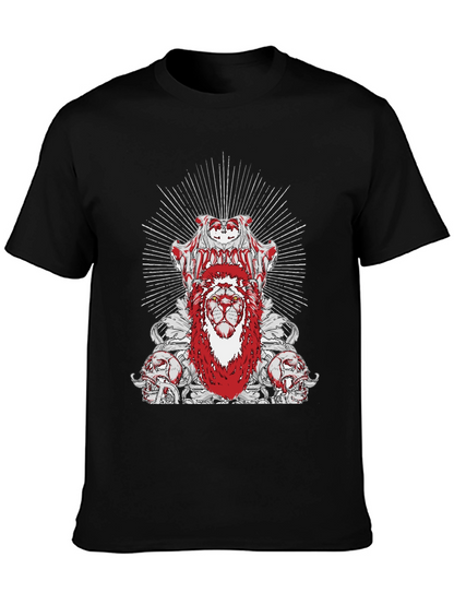 Edgy Lion Graphic Tee - Black Cotton T-Shirt