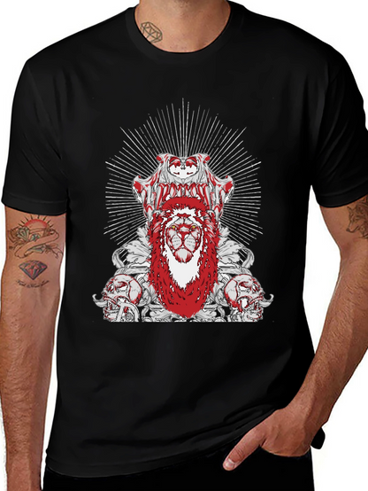 Edgy Lion Graphic Tee - Black Cotton T-Shirt