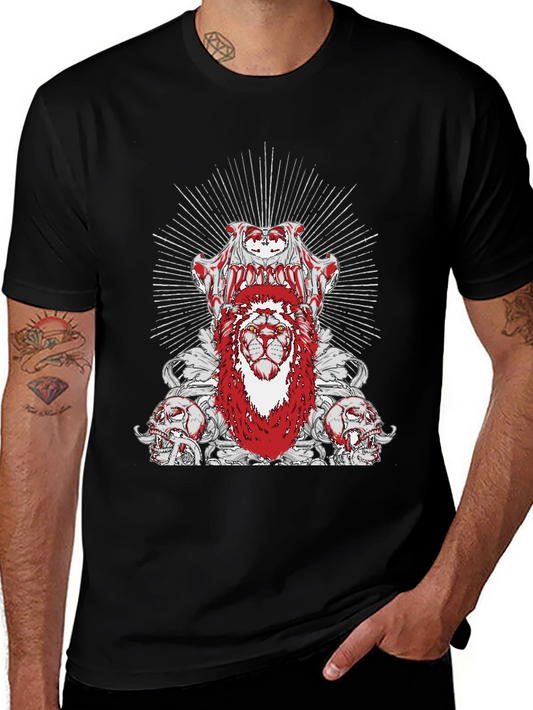 Edgy Lion Graphic Tee - Black Cotton T-Shirt