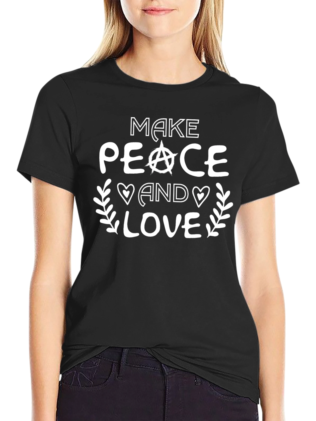 Make Peace and Love Black Graphic T-Shirt
