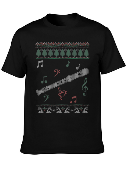 Christmas Flute Ugly Sweater Style T-Shirt