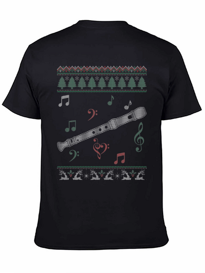 Christmas Flute Ugly Sweater Style T-Shirt