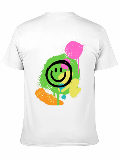 Neon Smiley Graphic Print Black T-Shirt
