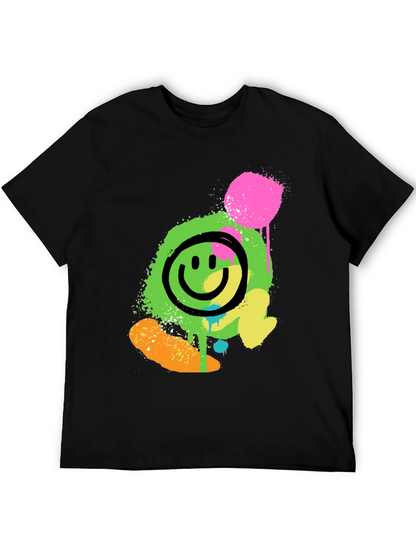 Neon Smiley Graphic Print Black T-Shirt