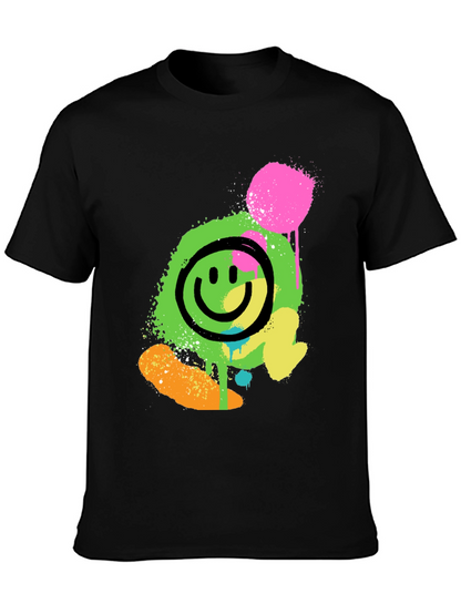 Neon Smiley Graphic Print Black T-Shirt