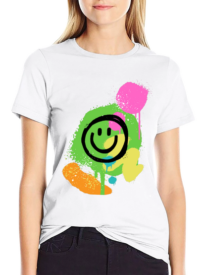 Neon Smiley Graphic Print Black T-Shirt