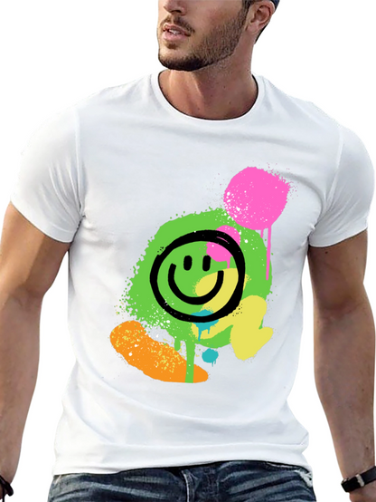 Neon Smiley Graphic Print Black T-Shirt