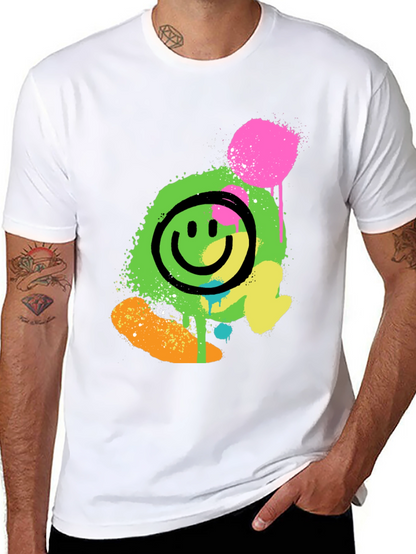 Neon Smiley Graphic Print Black T-Shirt