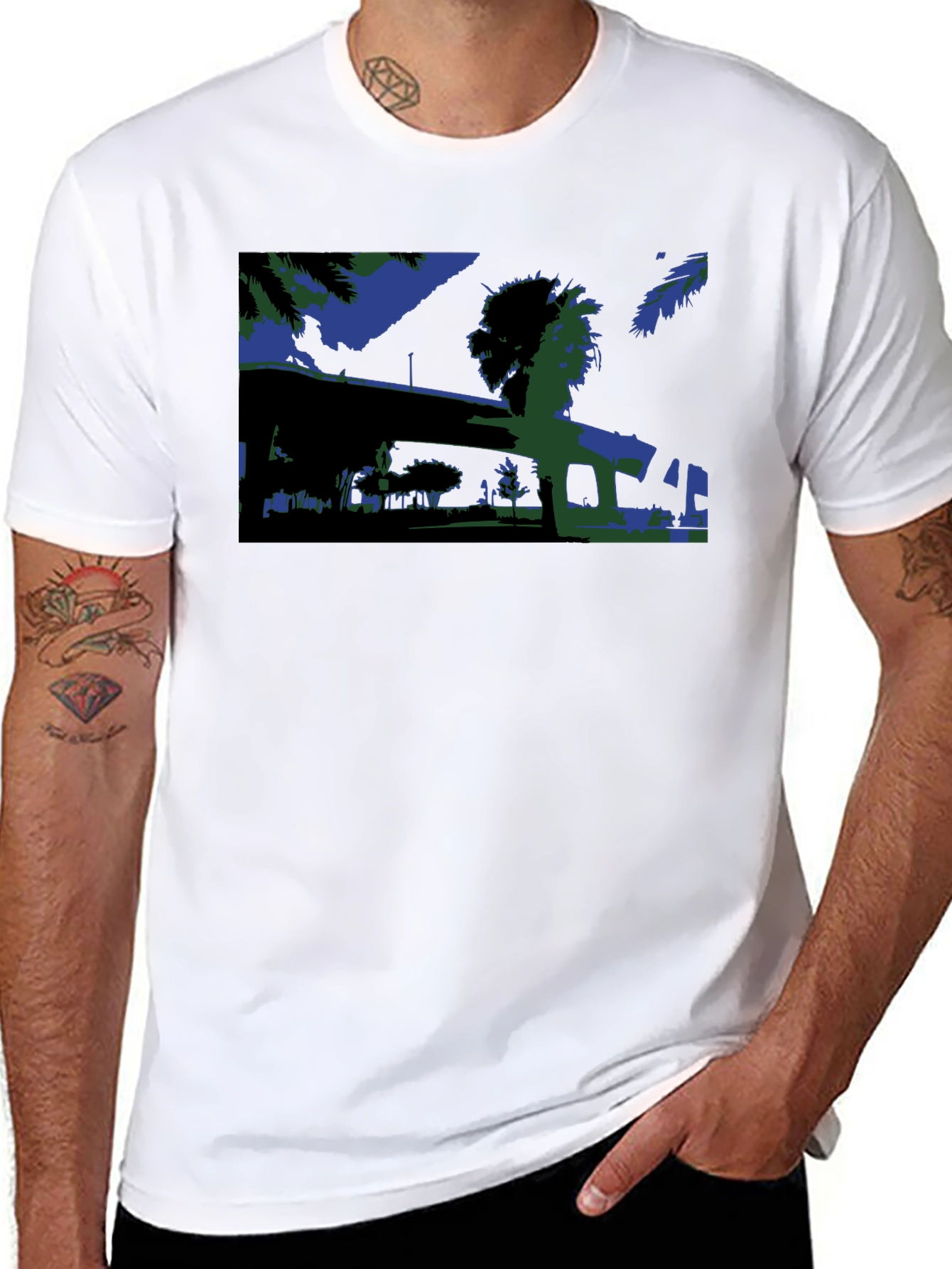 Abstract Blue & Green Graphic Tee