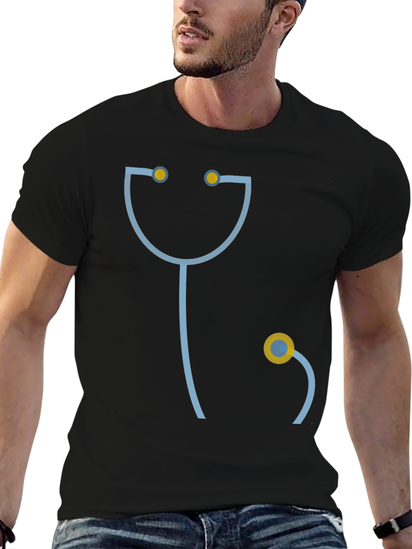 Funny Doctor Stethoscope Graphic T-Shirt - Black