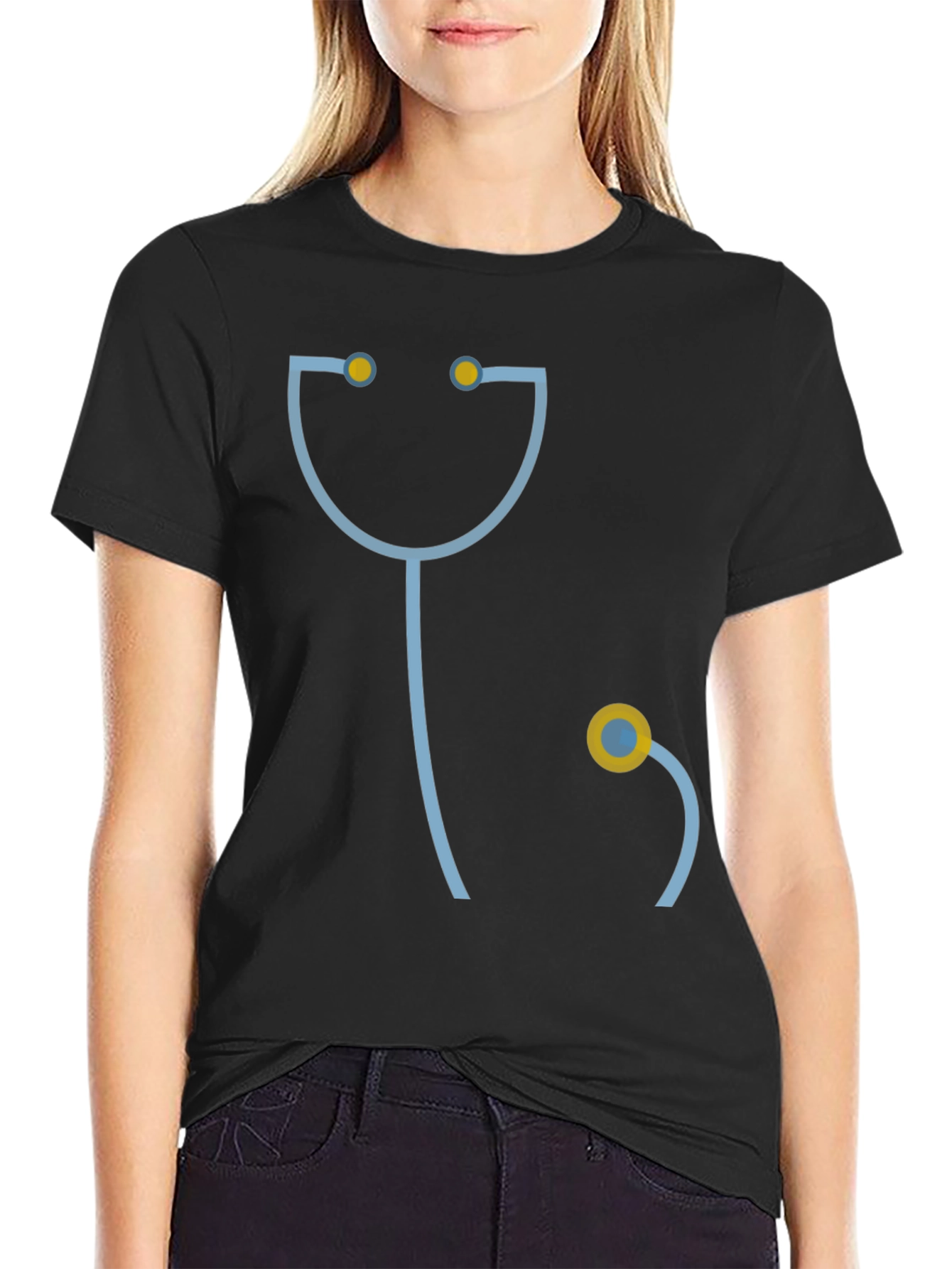 Funny Doctor Stethoscope Graphic T-Shirt - Black