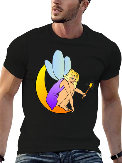 Fairy on Moon Black T-Shirt
