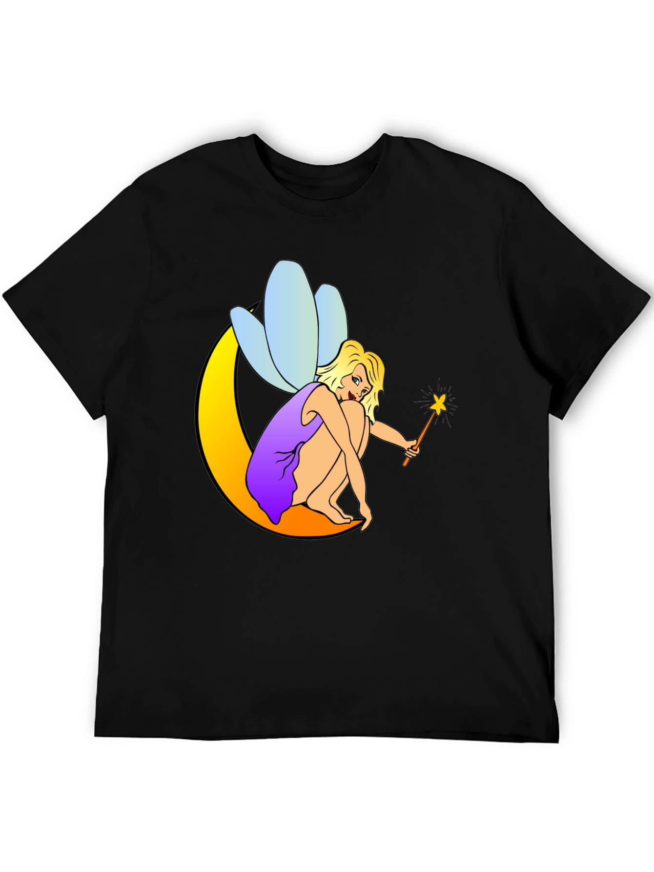 Fairy on Moon Black T-Shirt