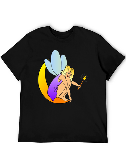 Fairy on Moon Black T-Shirt