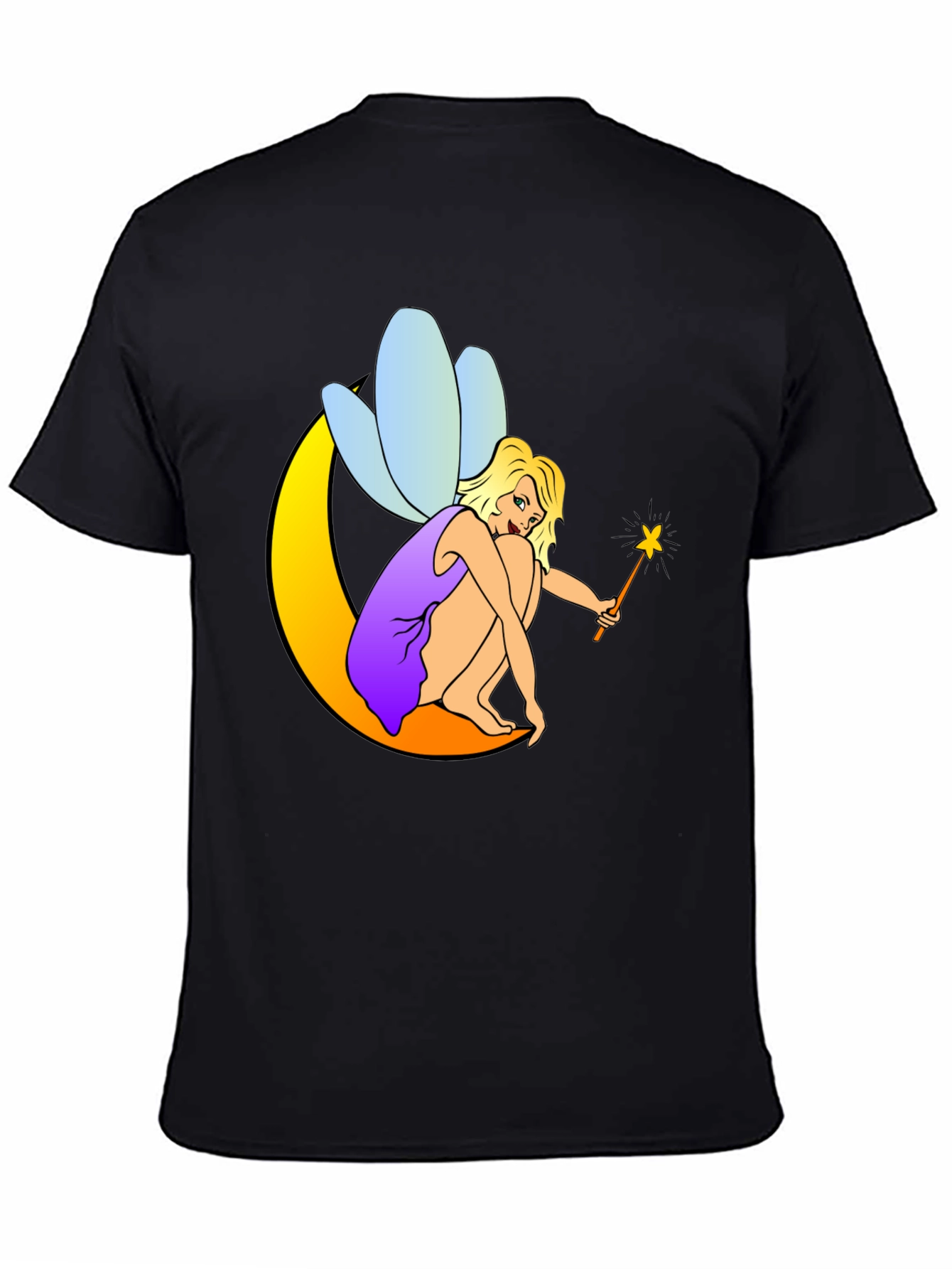 Fairy on Moon Black T-Shirt
