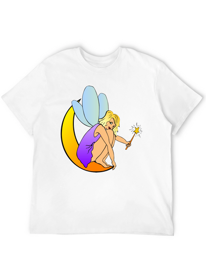 Fairy on Moon Black T-Shirt