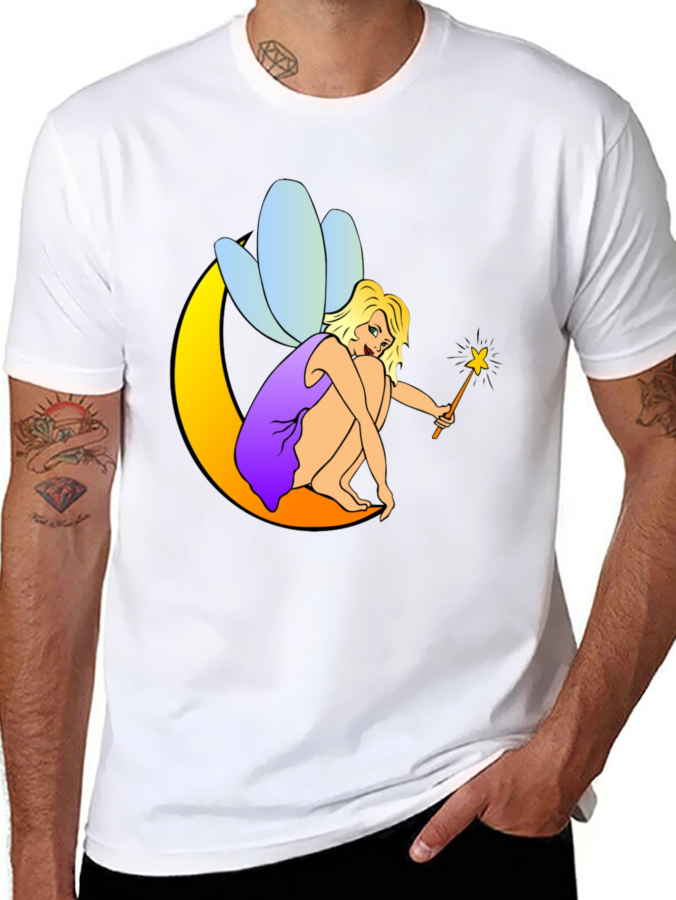 Fairy on Moon Black T-Shirt