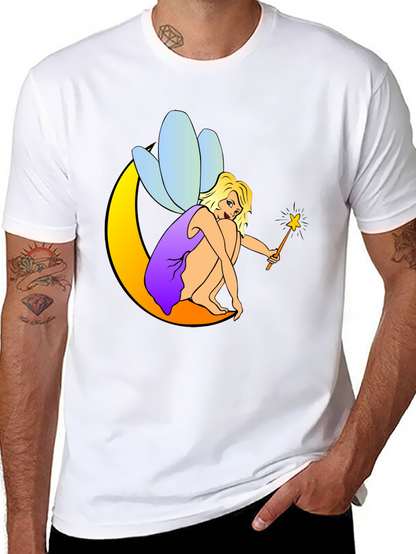 Fairy on Moon Black T-Shirt