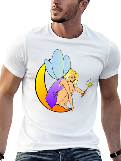 Fairy on Moon Black T-Shirt
