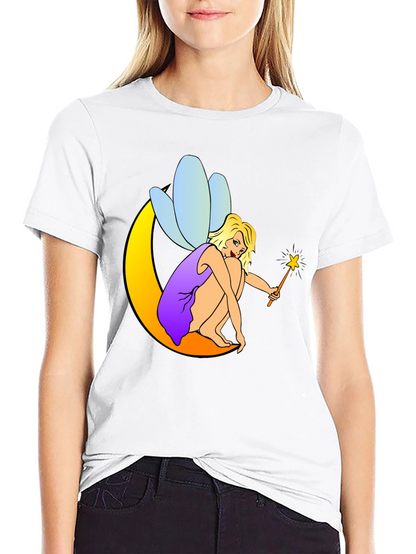 Fairy on Moon Black T-Shirt