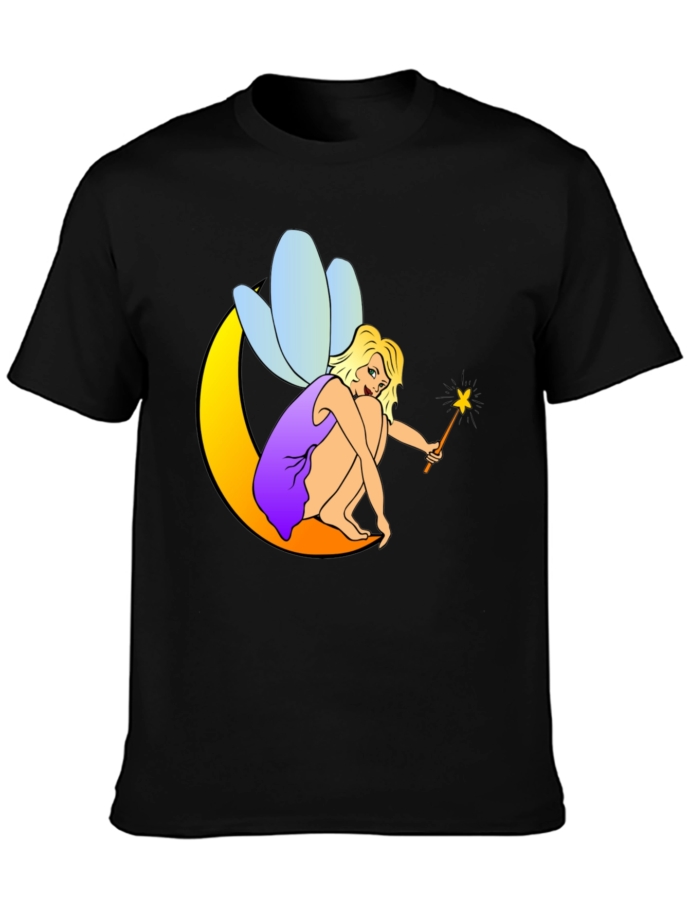 Fairy on Moon Black T-Shirt