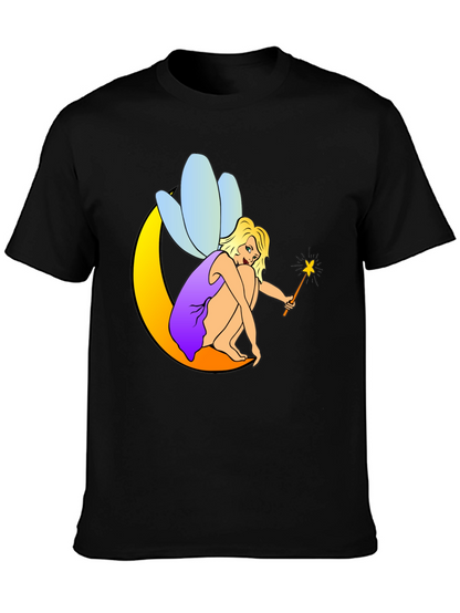 Fairy on Moon Black T-Shirt