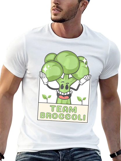 Team Broccoli Cartoon Graphic Black T-Shirt