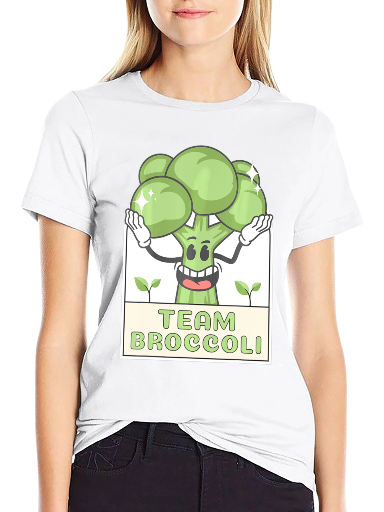 Team Broccoli Cartoon Graphic Black T-Shirt