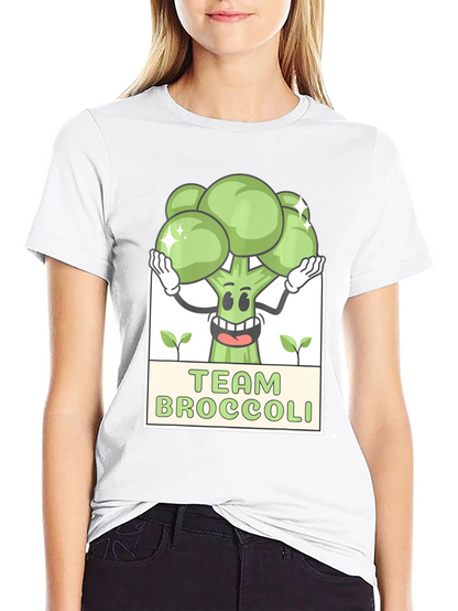 Team Broccoli Cartoon Graphic Black T-Shirt