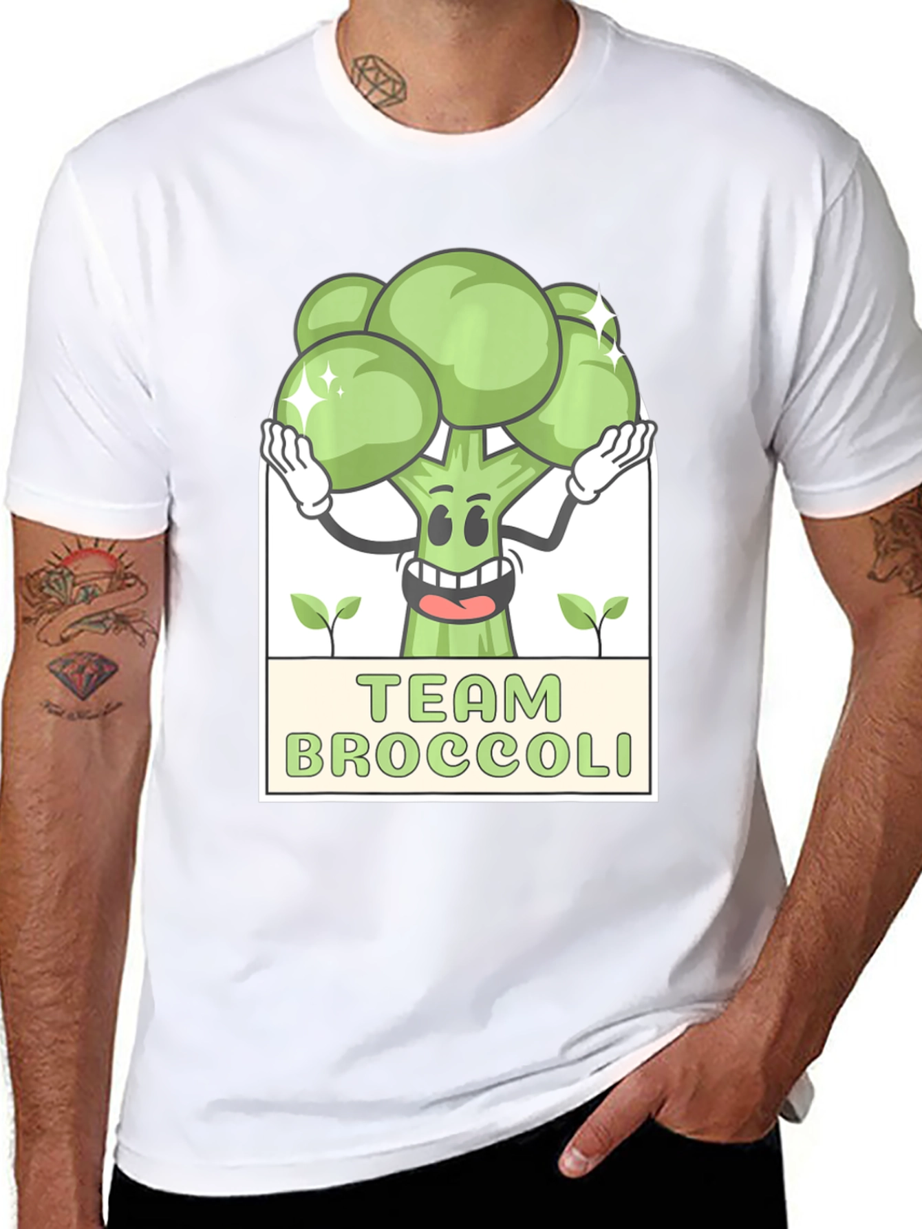 Team Broccoli Cartoon Graphic Black T-Shirt