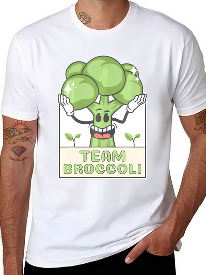 Team Broccoli Cartoon Graphic Black T-Shirt