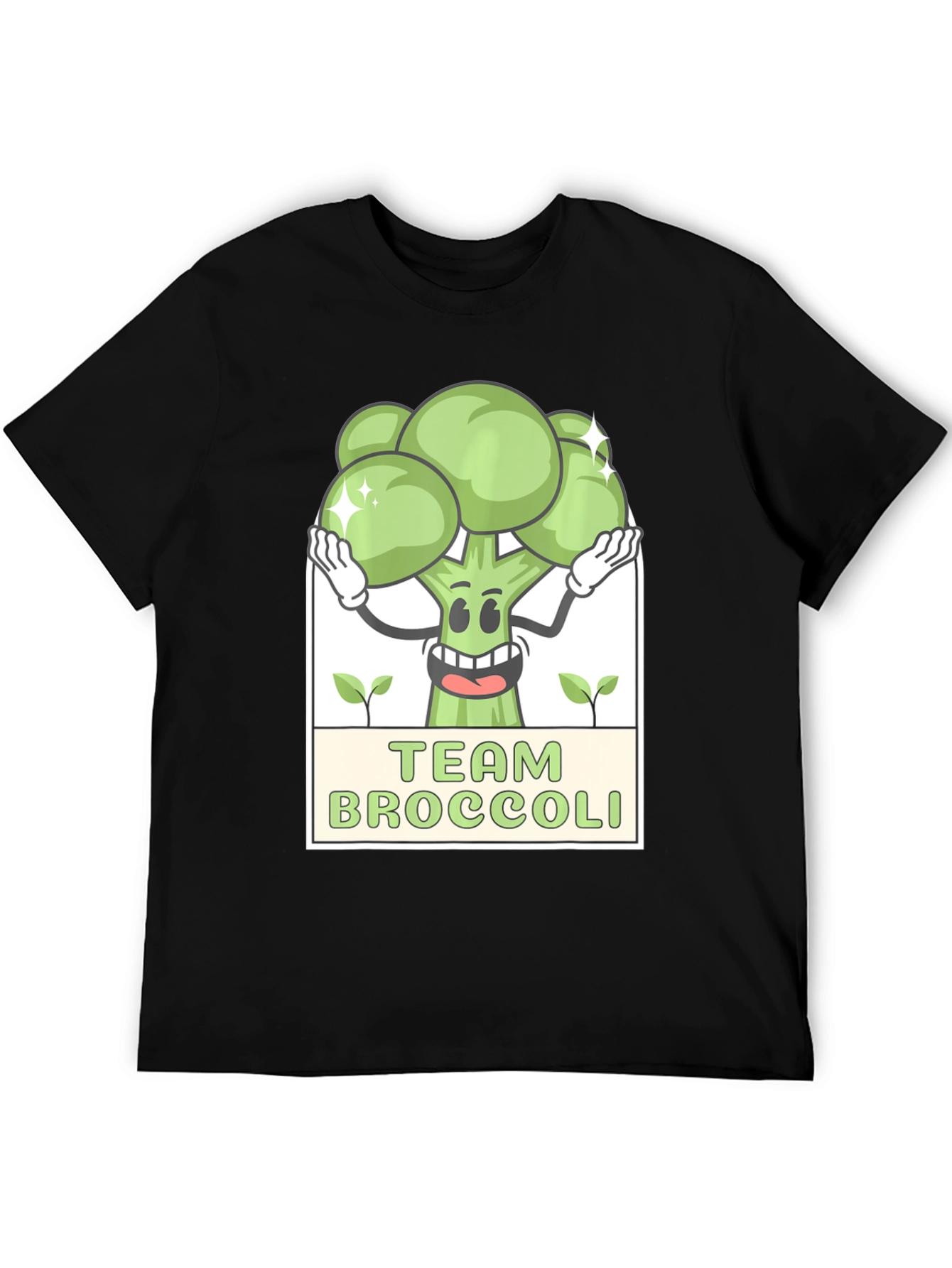 Team Broccoli Cartoon Graphic Black T-Shirt