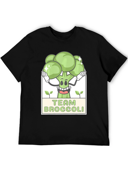 Team Broccoli Cartoon Graphic Black T-Shirt
