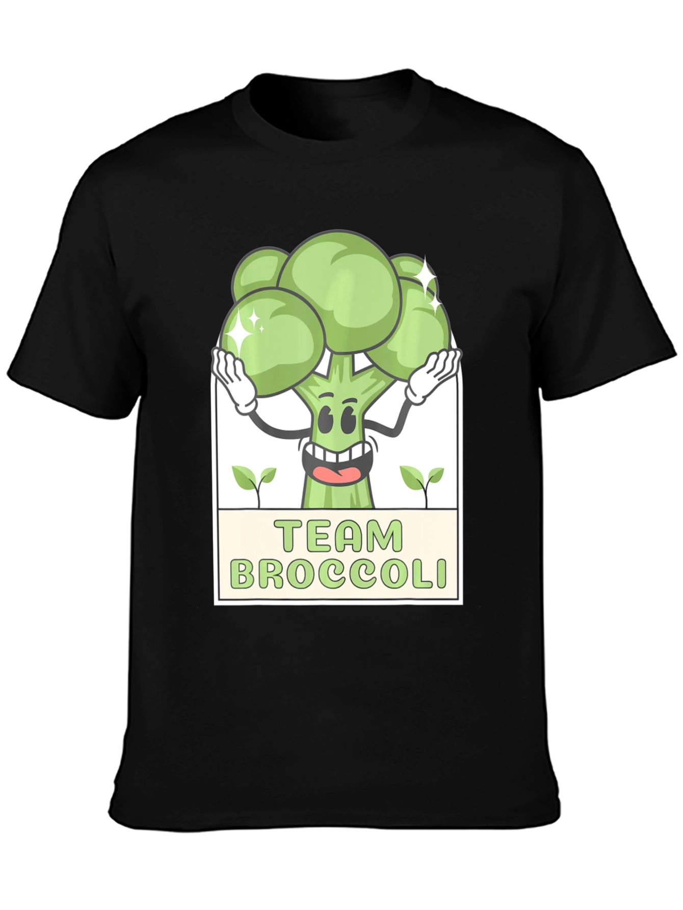 Team Broccoli Cartoon Graphic Black T-Shirt