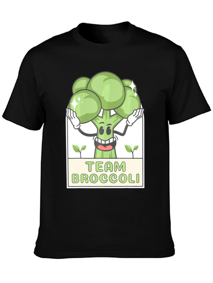 Team Broccoli Cartoon Graphic Black T-Shirt