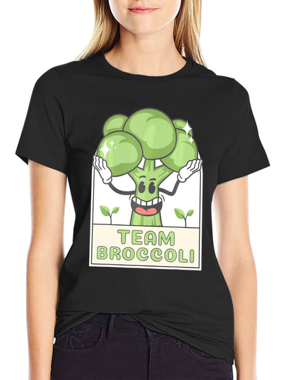 Team Broccoli Cartoon Graphic Black T-Shirt