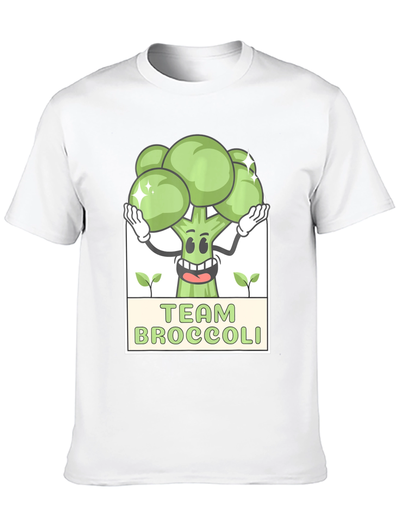 Team Broccoli Cartoon Graphic Black T-Shirt