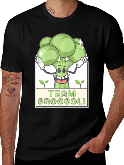 Team Broccoli Cartoon Graphic Black T-Shirt
