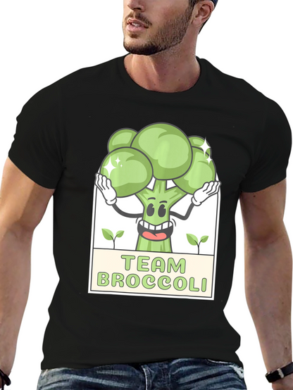 Team Broccoli Cartoon Graphic Black T-Shirt