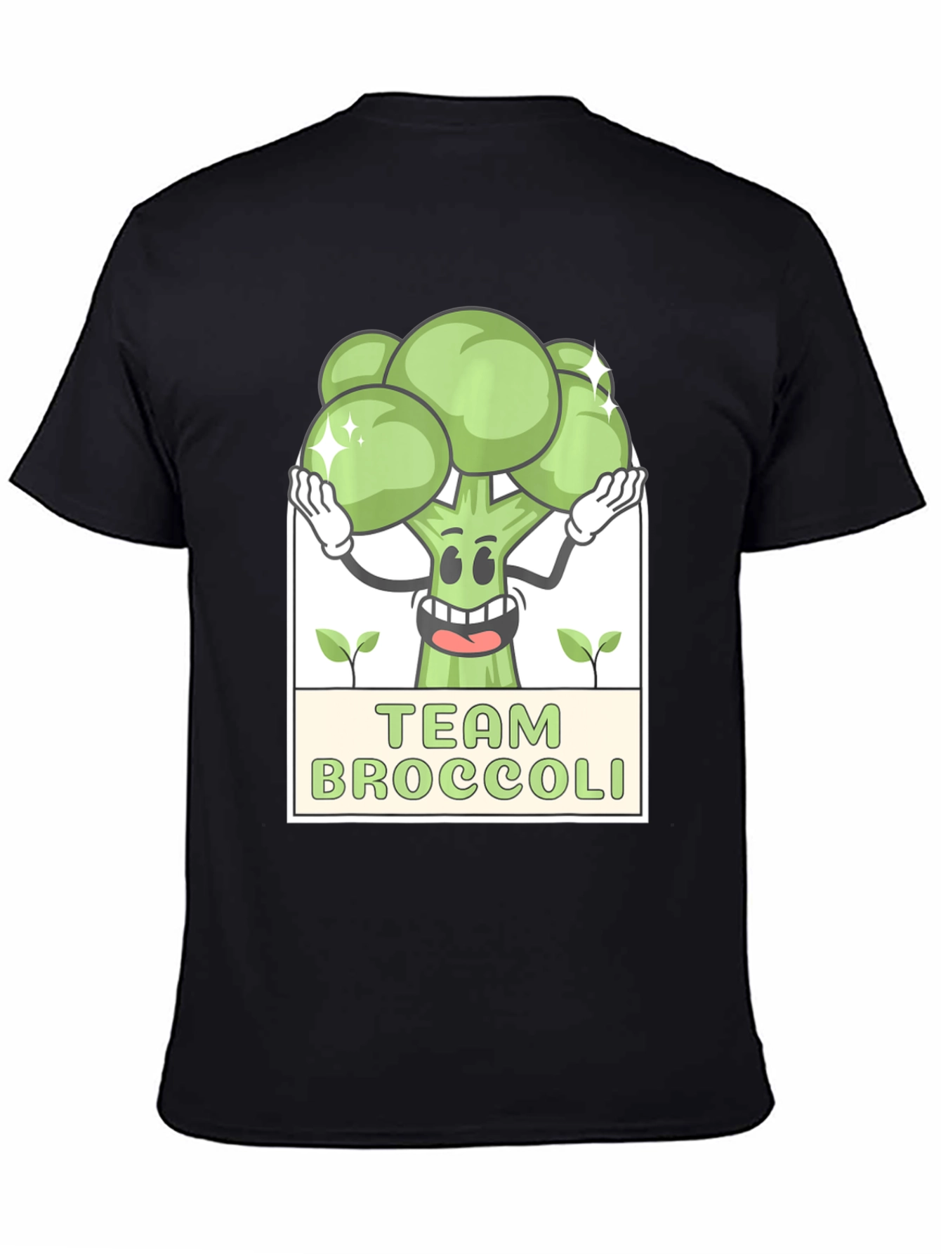 Team Broccoli Cartoon Graphic Black T-Shirt