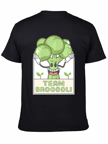 Team Broccoli Cartoon Graphic Black T-Shirt