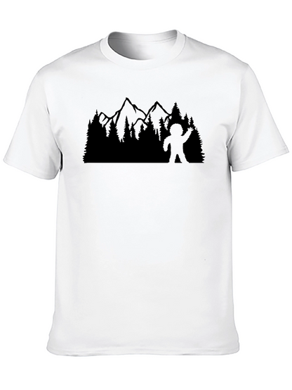 Sasquatch Waving T-Shirt: Forest & Mountain Design