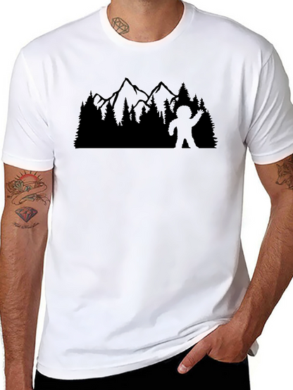 Sasquatch Waving T-Shirt: Forest & Mountain Design
